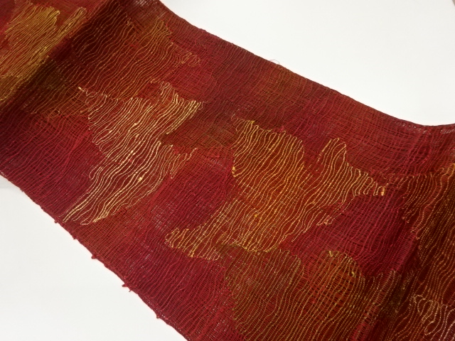 紗紬抽象模様織出し名古屋帯